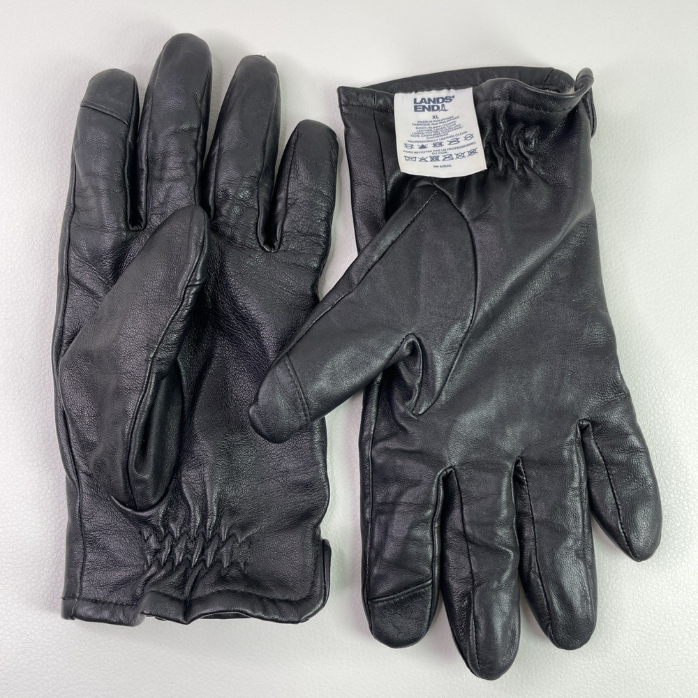 Lands' End Men's XL Black Genuine Leather Dress Gloves Cashmere Lining 9.5"x4.5"